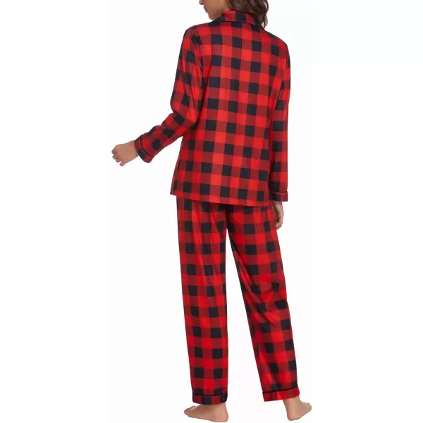 Ekouaer Pajamas Womens Long Sleeve Sleepwear Soft Button Down Loungewear Pjs Lounge Set Nightwear XSXXLPlaid26 Black amp Red