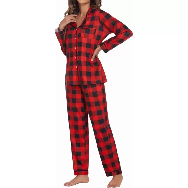 Ekouaer Pajamas Womens Long Sleeve Sleepwear Soft Button Down Loungewear Pjs Lounge Set Nightwear XSXXLPlaid26 Black amp Red