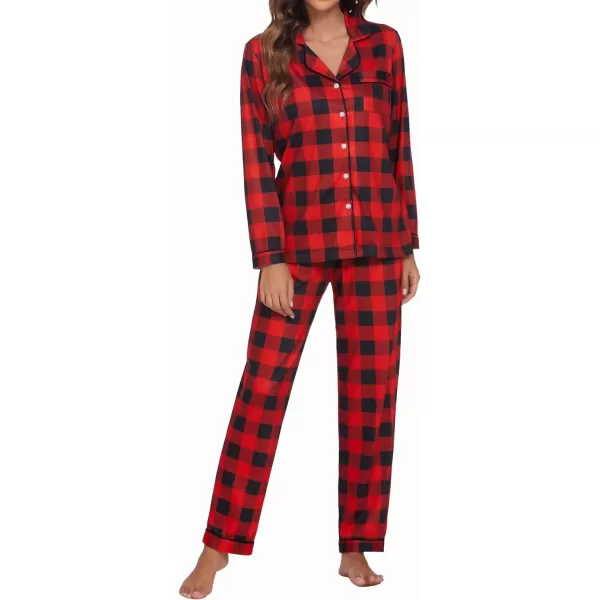 Ekouaer Pajamas Womens Long Sleeve Sleepwear Soft Button Down Loungewear Pjs Lounge Set Nightwear XSXXLPlaid26 Black amp Red