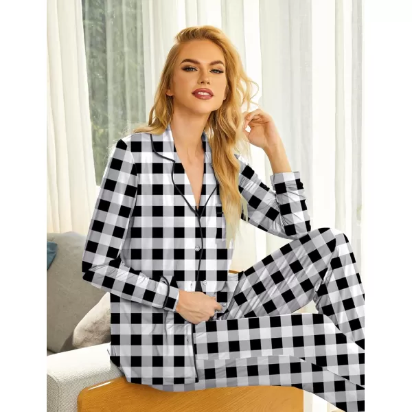 Ekouaer Pajamas Womens Long Sleeve Sleepwear Soft Button Down Loungewear Pjs Lounge Set Nightwear XSXXLPlaid28 Black amp White