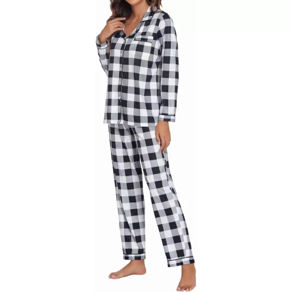 Ekouaer Pajamas Womens Long Sleeve Sleepwear Soft Button Down Loungewear Pjs Lounge Set Nightwear XSXXLPlaid28 Black amp White