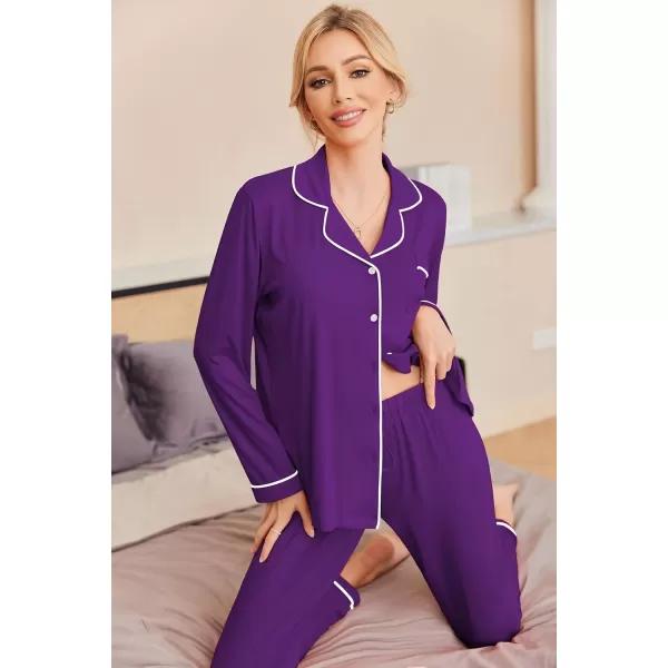 Ekouaer Pajamas Womens Long Sleeve Sleepwear Soft Button Down Loungewear Pjs Lounge Set Nightwear XSXXLPurple