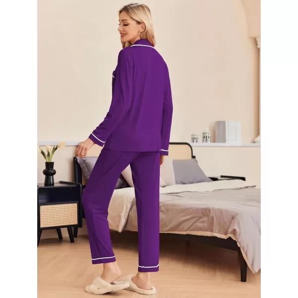 Ekouaer Pajamas Womens Long Sleeve Sleepwear Soft Button Down Loungewear Pjs Lounge Set Nightwear XSXXLPurple