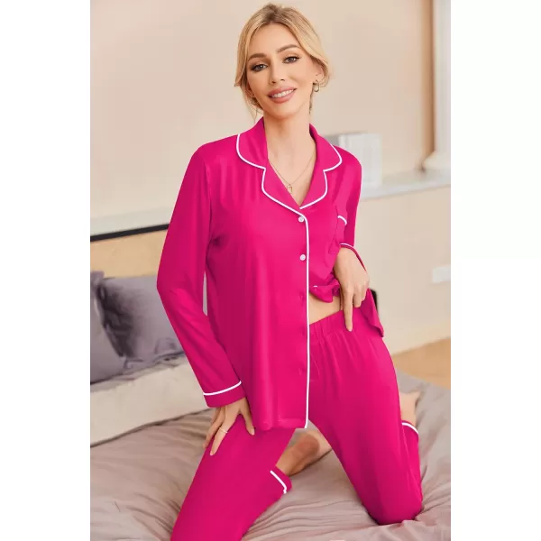 Ekouaer Pajamas Womens Long Sleeve Sleepwear Soft Button Down Loungewear Pjs Lounge Set Nightwear XSXXLRose