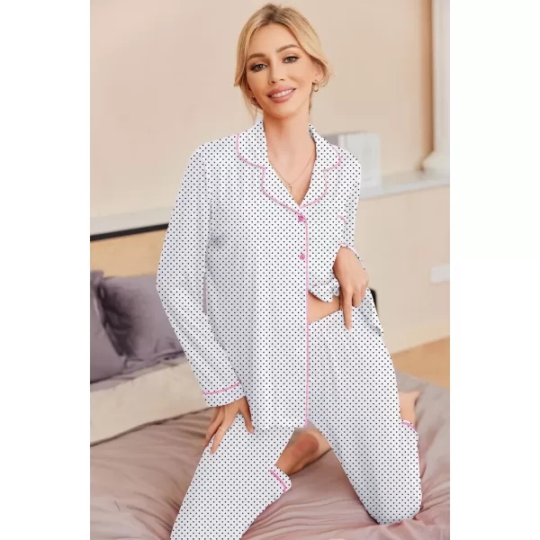 Ekouaer Pajamas Womens Long Sleeve Sleepwear Soft Button Down Loungewear Pjs Lounge Set Nightwear XSXXLWhite With Black Dots