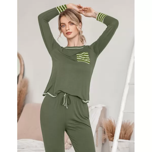 Ekouaer Pajamas Womens Long Sleeve Sleepwear with Long Pants Soft Loungewear Pj Set XS3XLArmy Green