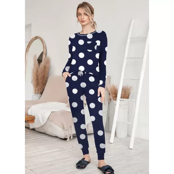 Ekouaer Pajamas Womens Long Sleeve Sleepwear with Long Pants Soft Loungewear Pj Set XS3XLBig Point Print