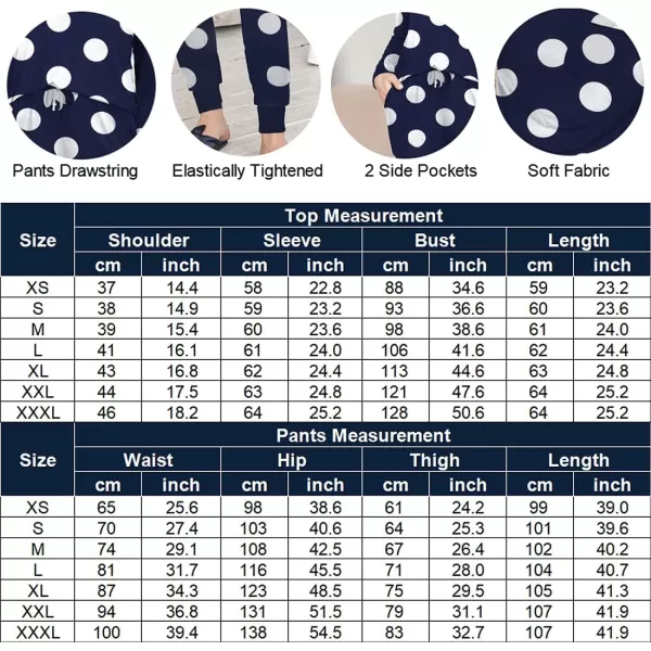 Ekouaer Pajamas Womens Long Sleeve Sleepwear with Long Pants Soft Loungewear Pj Set XS3XLBig Point Print