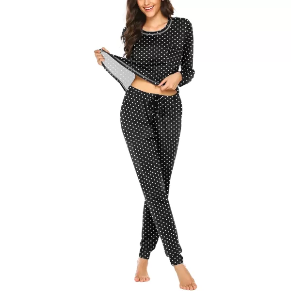 Ekouaer Pajamas Womens Long Sleeve Sleepwear with Long Pants Soft Loungewear Pj Set XS3XLBlack Small Point