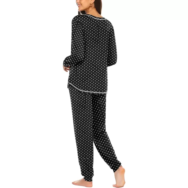 Ekouaer Pajamas Womens Long Sleeve Sleepwear with Long Pants Soft Loungewear Pj Set XS3XLBlack Small Point