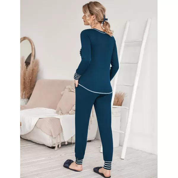 Ekouaer Pajamas Womens Long Sleeve Sleepwear with Long Pants Soft Loungewear Pj Set XS3XLBlue Green