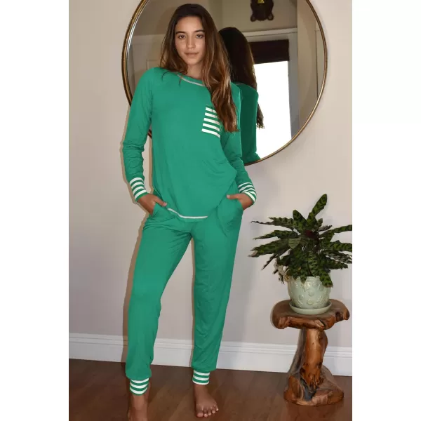 Ekouaer Pajamas Womens Long Sleeve Sleepwear with Long Pants Soft Loungewear Pj Set XS3XLBright Green