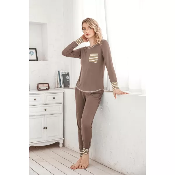 Ekouaer Pajamas Womens Long Sleeve Sleepwear with Long Pants Soft Loungewear Pj Set XS3XLBrown