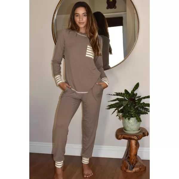 Ekouaer Pajamas Womens Long Sleeve Sleepwear with Long Pants Soft Loungewear Pj Set XS3XLBrown