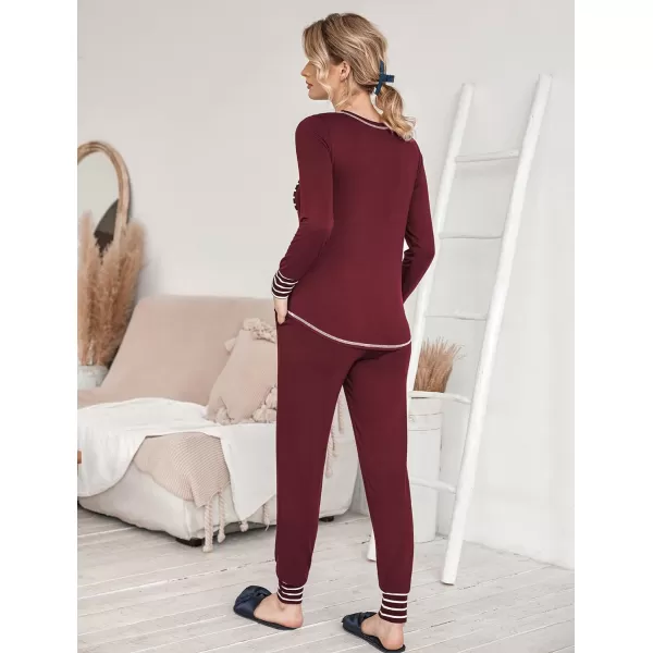 Ekouaer Pajamas Womens Long Sleeve Sleepwear with Long Pants Soft Loungewear Pj Set XS3XLCherry Red