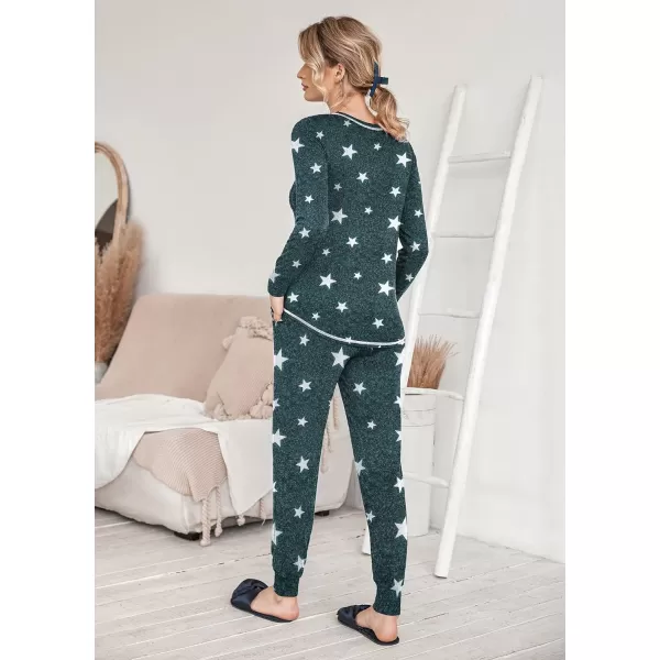 Ekouaer Pajamas Womens Long Sleeve Sleepwear with Long Pants Soft Loungewear Pj Set XS3XLDeep Grey White Star