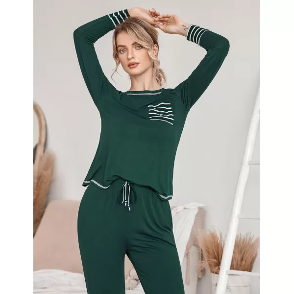 Ekouaer Pajamas Womens Long Sleeve Sleepwear with Long Pants Soft Loungewear Pj Set XS3XLGreen