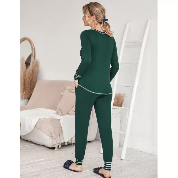 Ekouaer Pajamas Womens Long Sleeve Sleepwear with Long Pants Soft Loungewear Pj Set XS3XLGreen