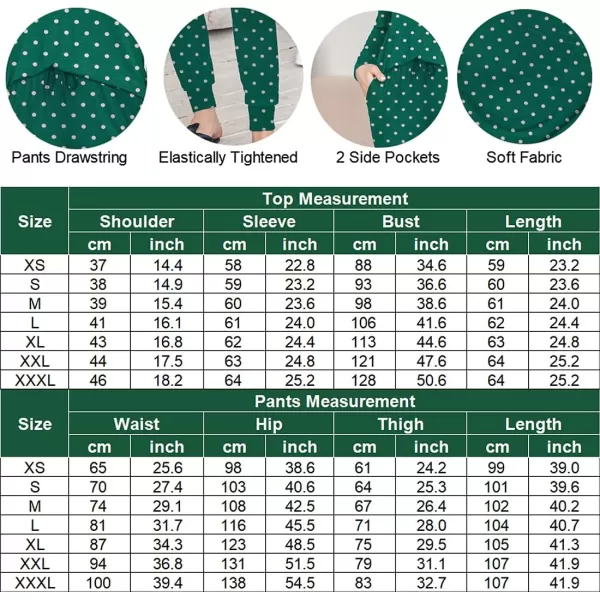 Ekouaer Pajamas Womens Long Sleeve Sleepwear with Long Pants Soft Loungewear Pj Set XS3XLGreen Small Point
