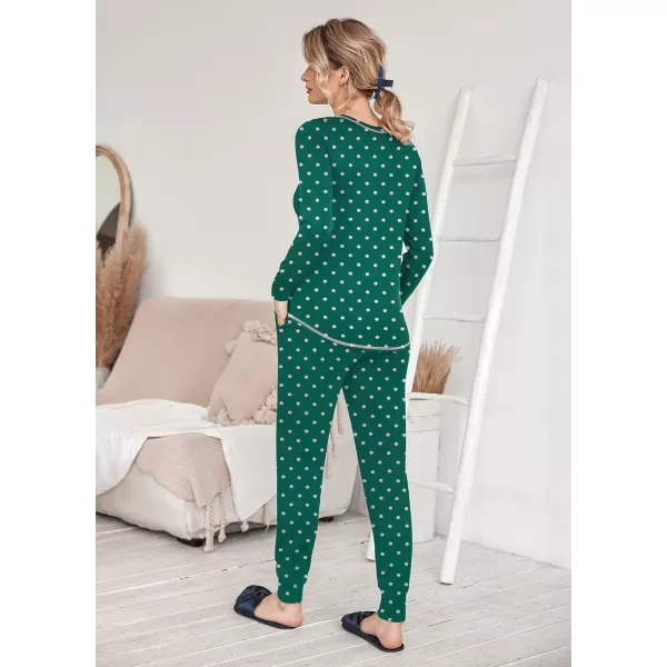 Ekouaer Pajamas Womens Long Sleeve Sleepwear with Long Pants Soft Loungewear Pj Set XS3XLGreen Small Point