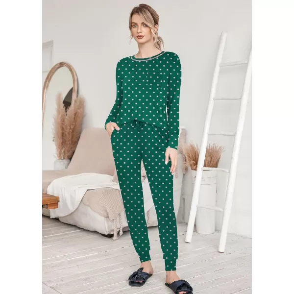 Ekouaer Pajamas Womens Long Sleeve Sleepwear with Long Pants Soft Loungewear Pj Set XS3XLGreen Small Point