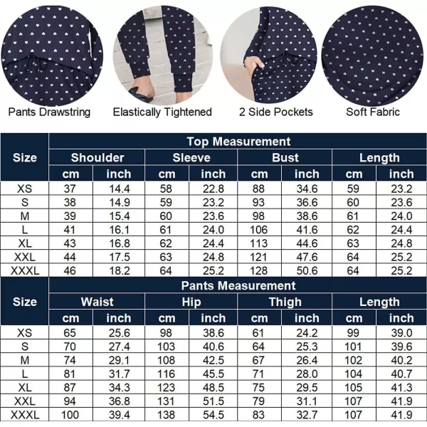 Ekouaer Pajamas Womens Long Sleeve Sleepwear with Long Pants Soft Loungewear Pj Set XS3XLHeart Print