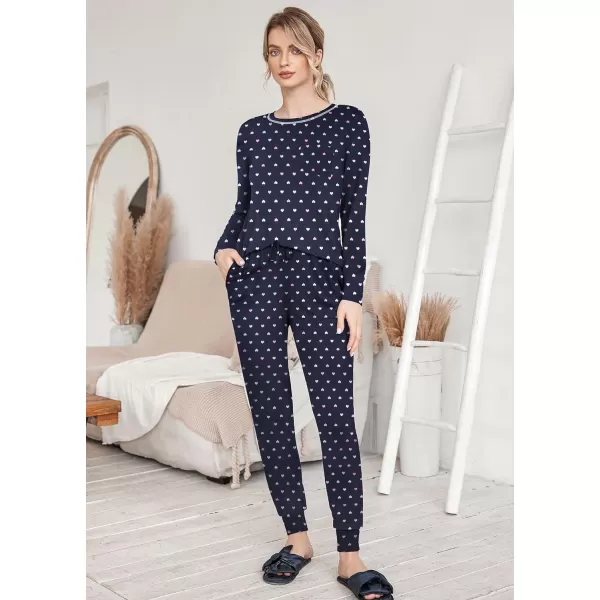 Ekouaer Pajamas Womens Long Sleeve Sleepwear with Long Pants Soft Loungewear Pj Set XS3XLHeart Print