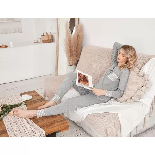 Ekouaer Pajamas Womens Long Sleeve Sleepwear with Long Pants Soft Loungewear Pj Set XS3XLLight Grey