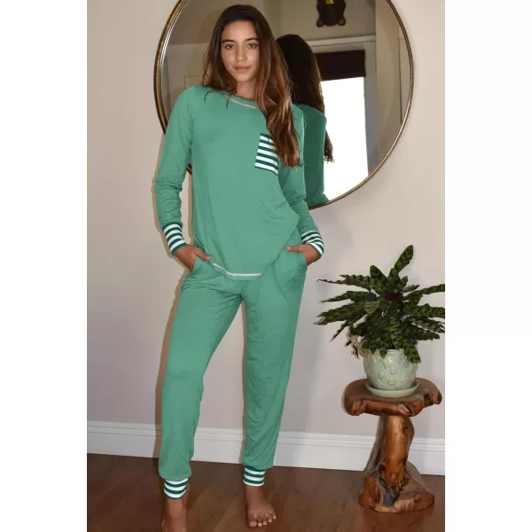 Ekouaer Pajamas Womens Long Sleeve Sleepwear with Long Pants Soft Loungewear Pj Set XS3XLMint Green