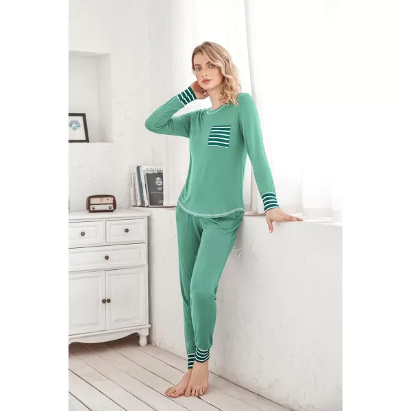 Ekouaer Pajamas Womens Long Sleeve Sleepwear with Long Pants Soft Loungewear Pj Set XS3XLMint Green