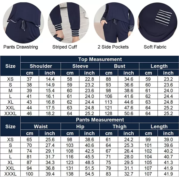 Ekouaer Pajamas Womens Long Sleeve Sleepwear with Long Pants Soft Loungewear Pj Set XS3XLNavy Blue