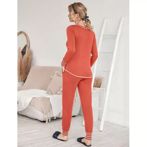 Ekouaer Pajamas Womens Long Sleeve Sleepwear with Long Pants Soft Loungewear Pj Set XS3XLOrange Red