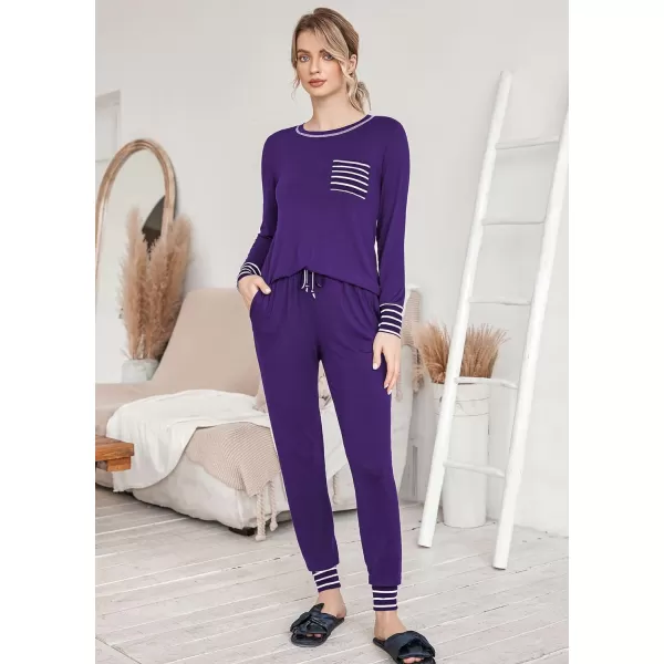 Ekouaer Pajamas Womens Long Sleeve Sleepwear with Long Pants Soft Loungewear Pj Set XS3XLPurple