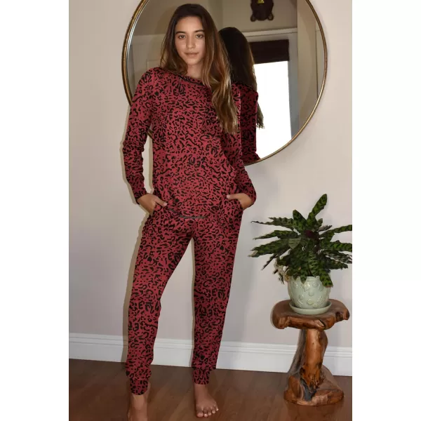 Ekouaer Pajamas Womens Long Sleeve Sleepwear with Long Pants Soft Loungewear Pj Set XS3XLRed Leopard