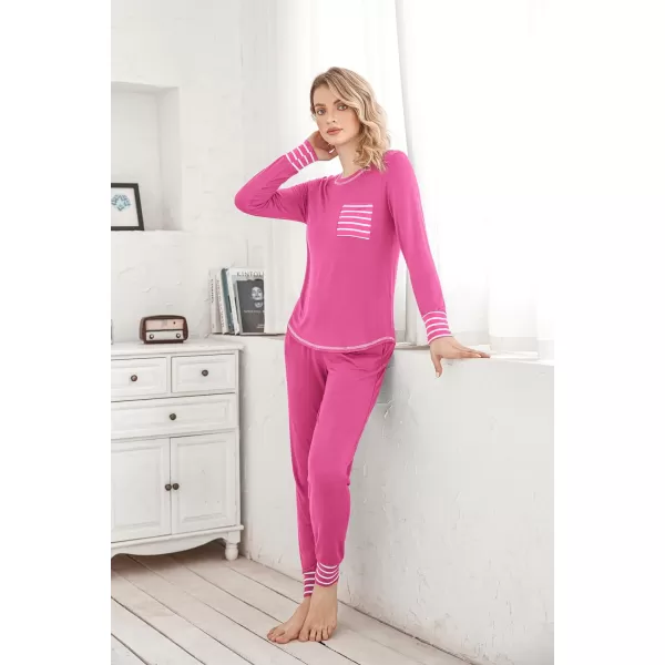 Ekouaer Pajamas Womens Long Sleeve Sleepwear with Long Pants Soft Loungewear Pj Set XS3XLRose Red