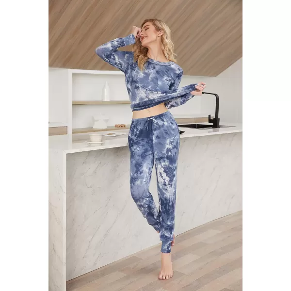 Ekouaer Pajamas Womens Long Sleeve Sleepwear with Long Pants Soft Loungewear Pj Set XS3XLTie Dye Blue