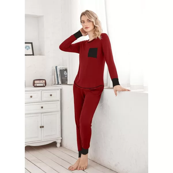 Ekouaer Pajamas Womens Long Sleeve Sleepwear with Long Pants Soft Loungewear Pj Set XS3XLWine Red