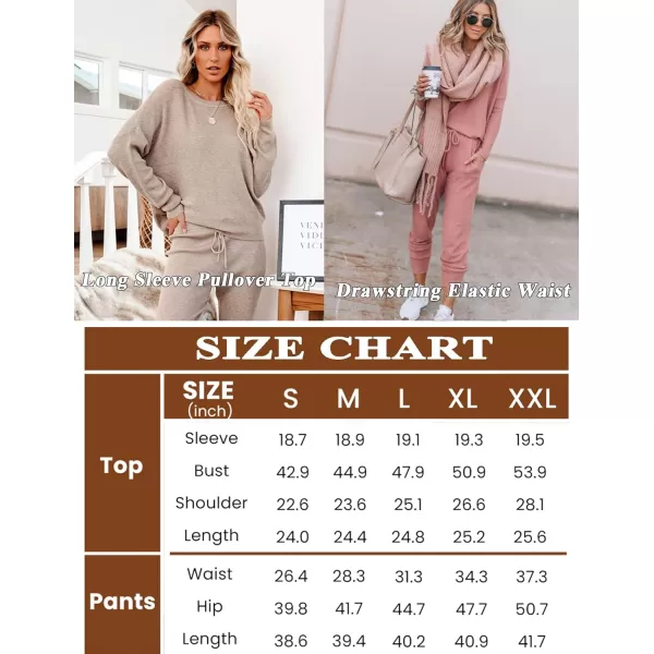Ekouaer Pajamas Womens Ribbed Knit 2 Piece Matching Lounge Sets Long Sleeve Pullover Top and Pants Sleepwear Tracksuit SXXLKhaki