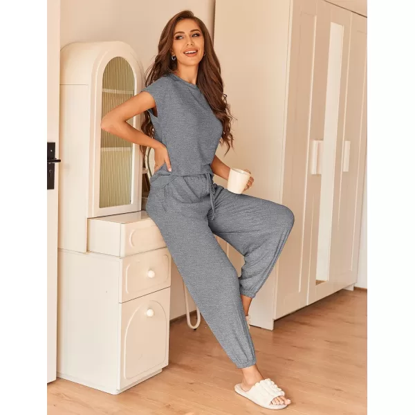 Ekouaer Pajamas for Women 2 Piece Lounge Sets Cap Sleeve Loungewear Top with Joggers Pants SXXLDeep Grey