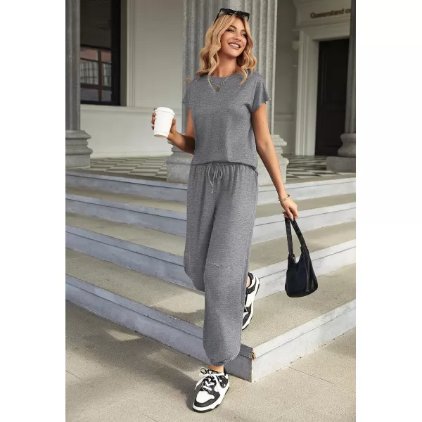 Ekouaer Pajamas for Women 2 Piece Lounge Sets Cap Sleeve Loungewear Top with Joggers Pants SXXLDeep Grey