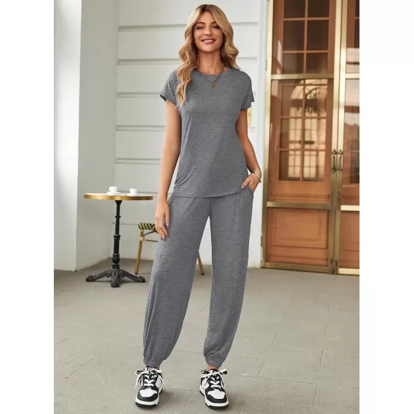 Ekouaer Pajamas for Women 2 Piece Lounge Sets Cap Sleeve Loungewear Top with Joggers Pants SXXLDeep Grey