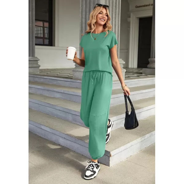 Ekouaer Pajamas for Women 2 Piece Lounge Sets Cap Sleeve Loungewear Top with Joggers Pants SXXLGray Green