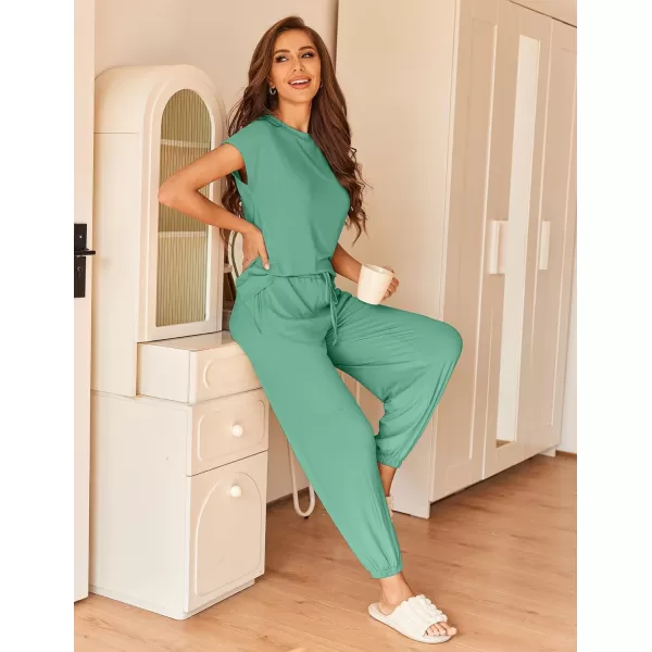 Ekouaer Pajamas for Women 2 Piece Lounge Sets Cap Sleeve Loungewear Top with Joggers Pants SXXLGray Green