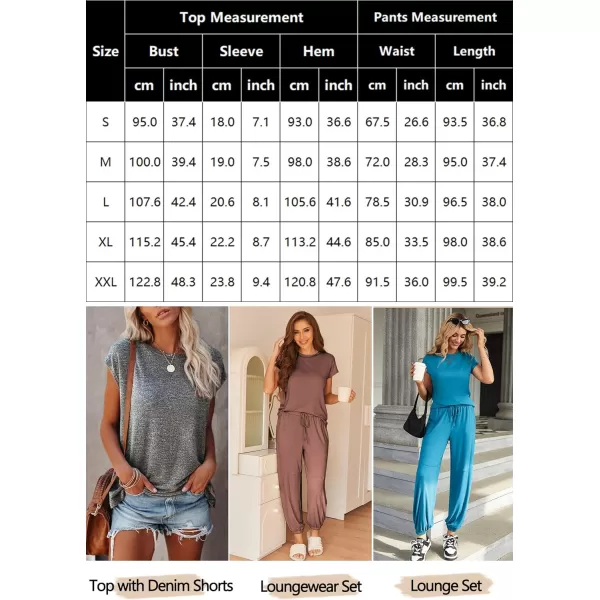 Ekouaer Pajamas for Women 2 Piece Lounge Sets Cap Sleeve Loungewear Top with Joggers Pants SXXLLake Blue