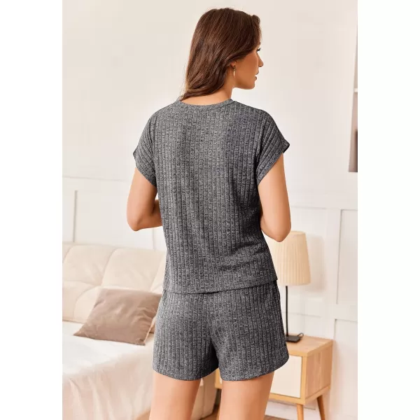 Ekouaer Pajamas for Women Ribbed Knit Lounge Set Cap Sleeve Top and Shorts Loungewear Sleepwear with Pockets SXXLDark Gray