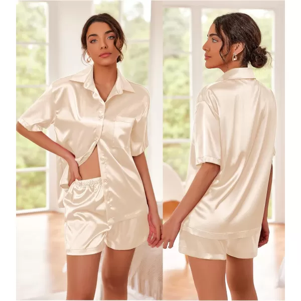 Ekouaer Pajamas for Women Silk Soft Sleepwear Short Sleeve Button Down Pjs Satin Top and Shorts 2 Piece Lounge Set SXXLChampagne