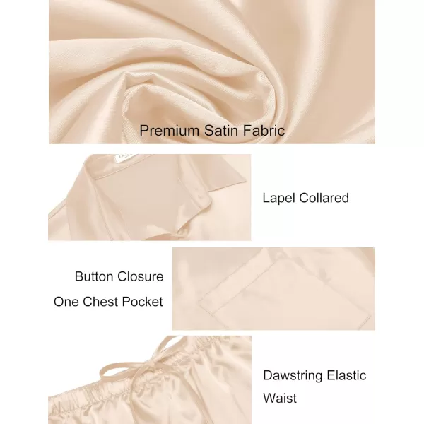 Ekouaer Pajamas for Women Silk Soft Sleepwear Short Sleeve Button Down Pjs Satin Top and Shorts 2 Piece Lounge Set SXXLChampagne