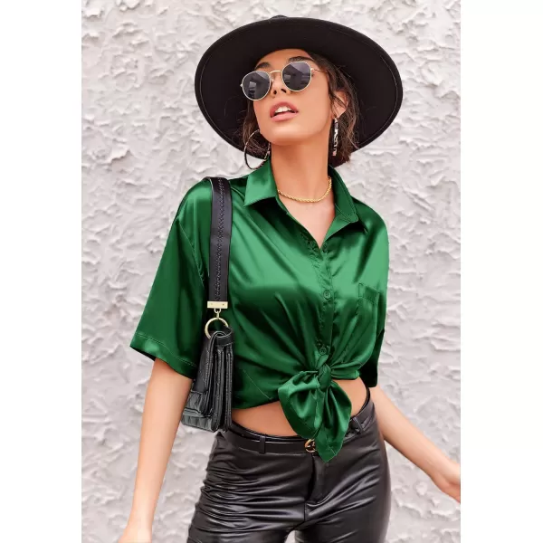 Ekouaer Pajamas for Women Silk Soft Sleepwear Short Sleeve Button Down Pjs Satin Top and Shorts 2 Piece Lounge Set SXXLDark Green