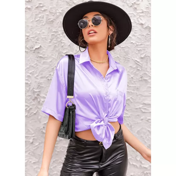 Ekouaer Pajamas for Women Silk Soft Sleepwear Short Sleeve Button Down Pjs Satin Top and Shorts 2 Piece Lounge Set SXXLLilac