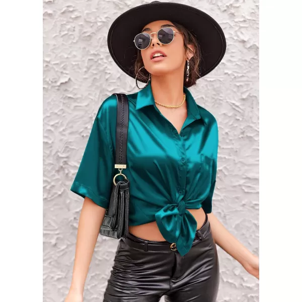 Ekouaer Pajamas for Women Silk Soft Sleepwear Short Sleeve Button Down Pjs Satin Top and Shorts 2 Piece Lounge Set SXXLPeacock Blue